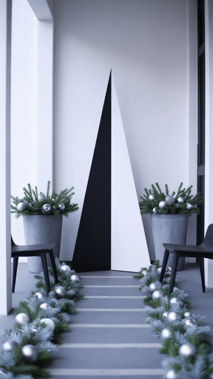 Geometric Quiet Minimalist Black-and-White Christmas Porch