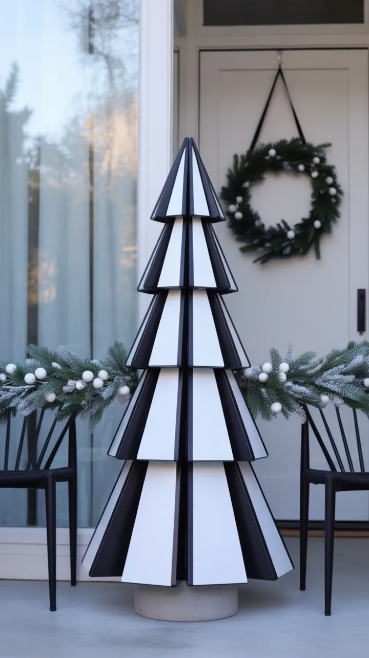 Modern Minimalist Christmas Porch in Black and White
