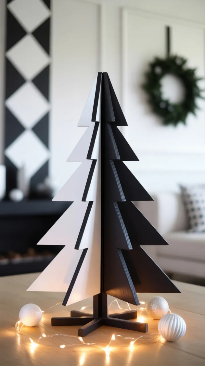Minimalist Noir Holiday – Geometric Tree and Warm Glow