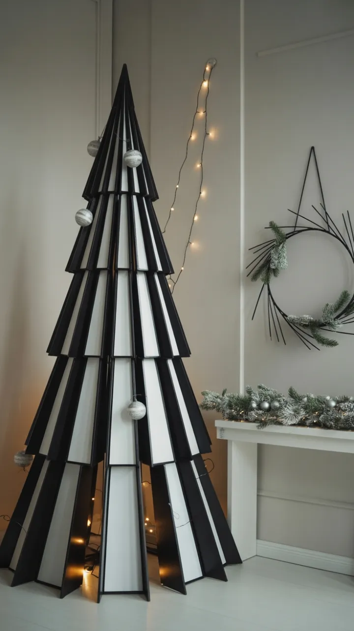Minimalist Noir Christmas with a Geometric Black-and-White Tree