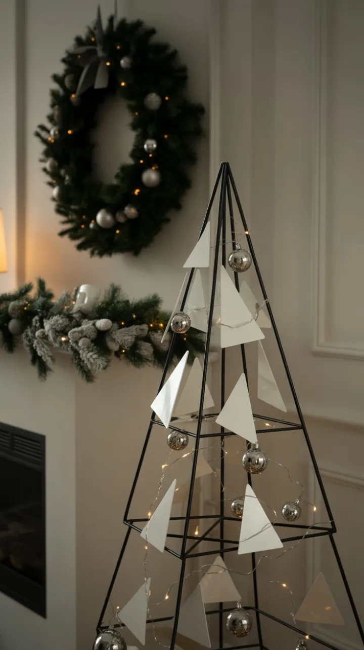 Sleek Geometric Christmas – Minimalist Tree in Serene Holiday Light