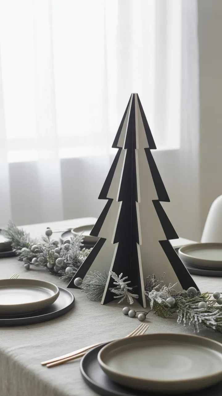 Sleek Geometric Christmas Table in Black and White