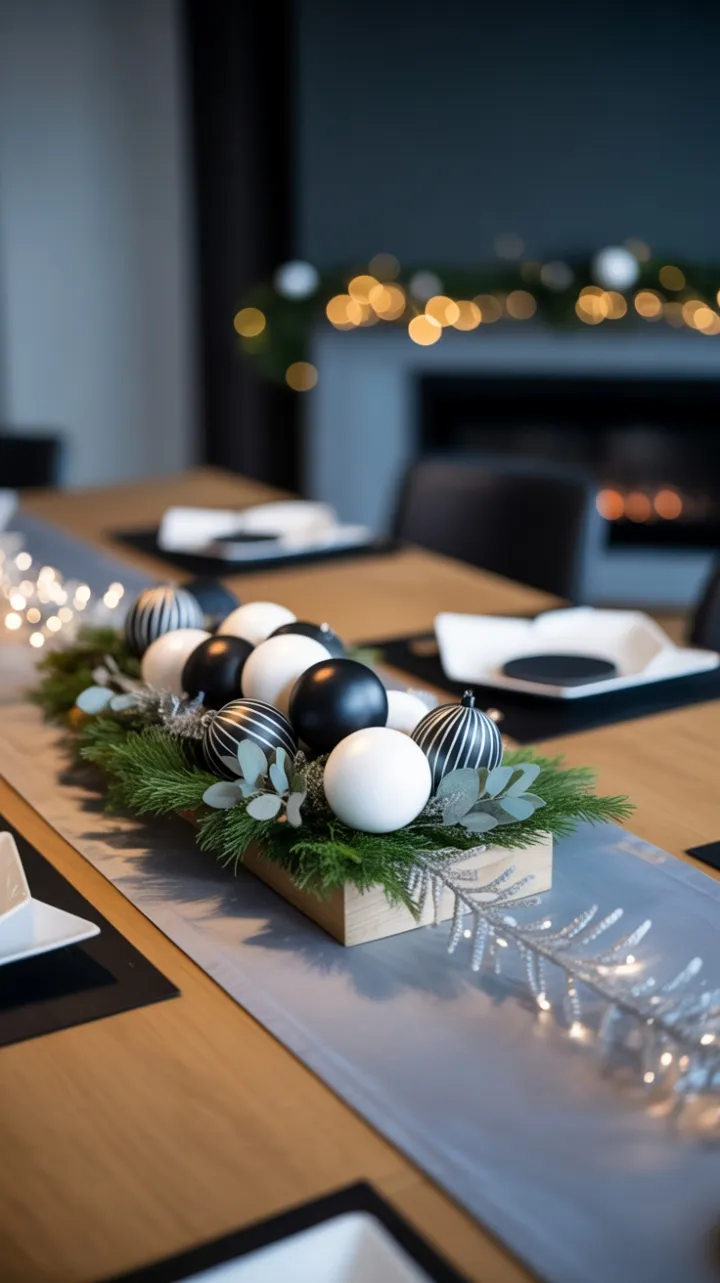Geometric Holiday Elegance in Black and White