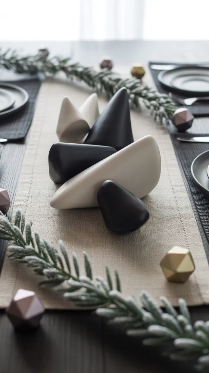 Modern Minimalist Christmas Table with Geometric Centerpiece