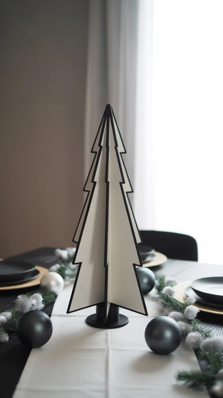 Sleek Geometric Black and White Christmas Table