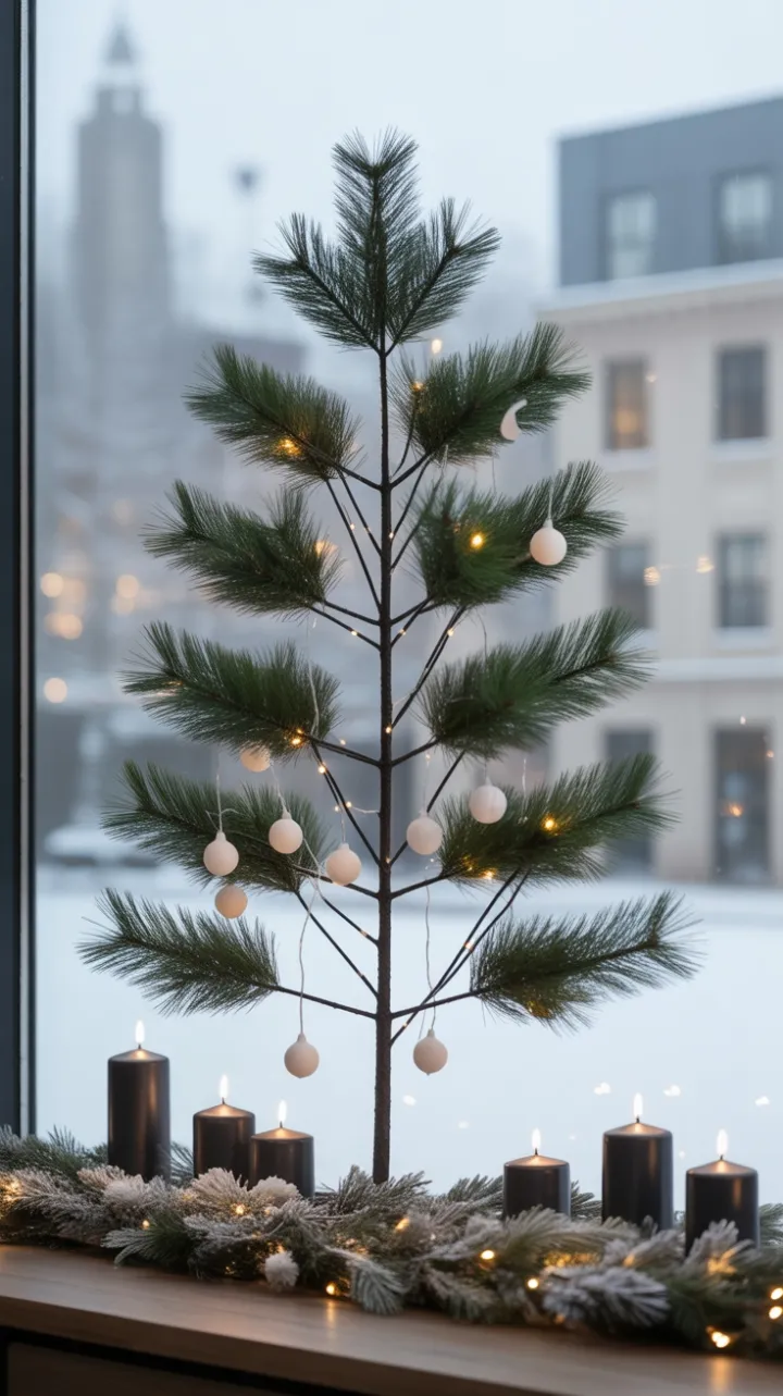 Serene Winter Elegance with a Minimalist Evergreen