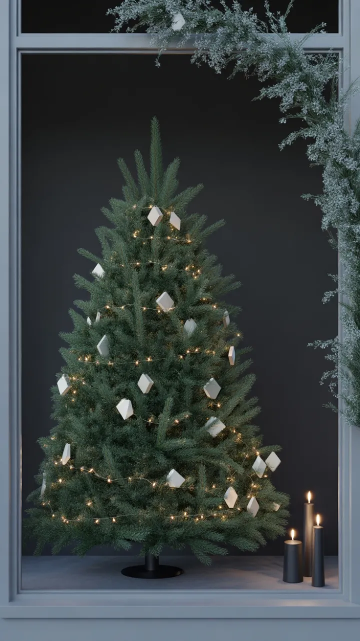 Midnight Minimalism – Geometric Evergreen in Warm Glow