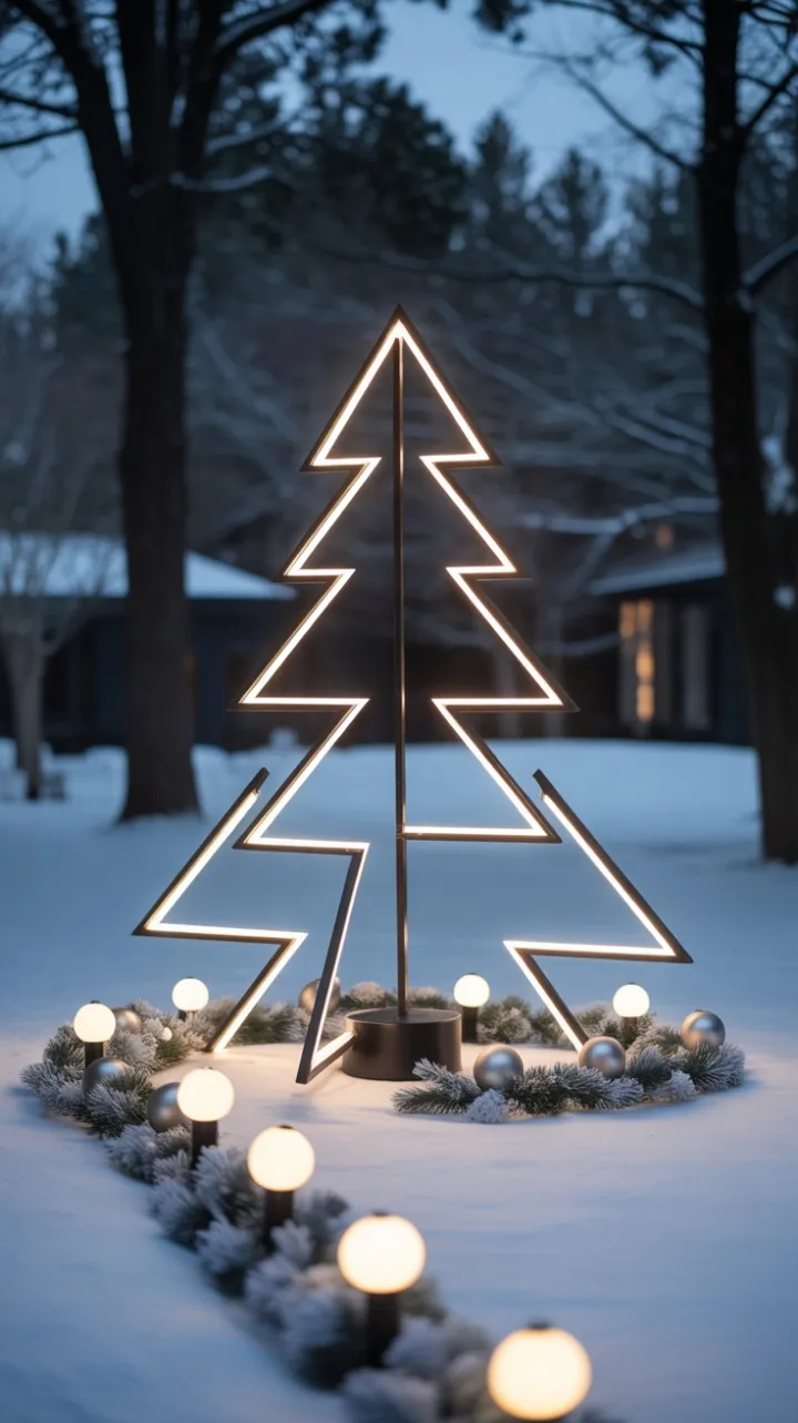 Geometric Noir Christmas with Orb-Lit Path