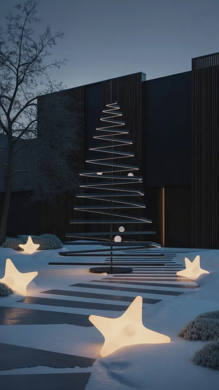 Twilight Geometry of a Minimalist Black Christmas Tree