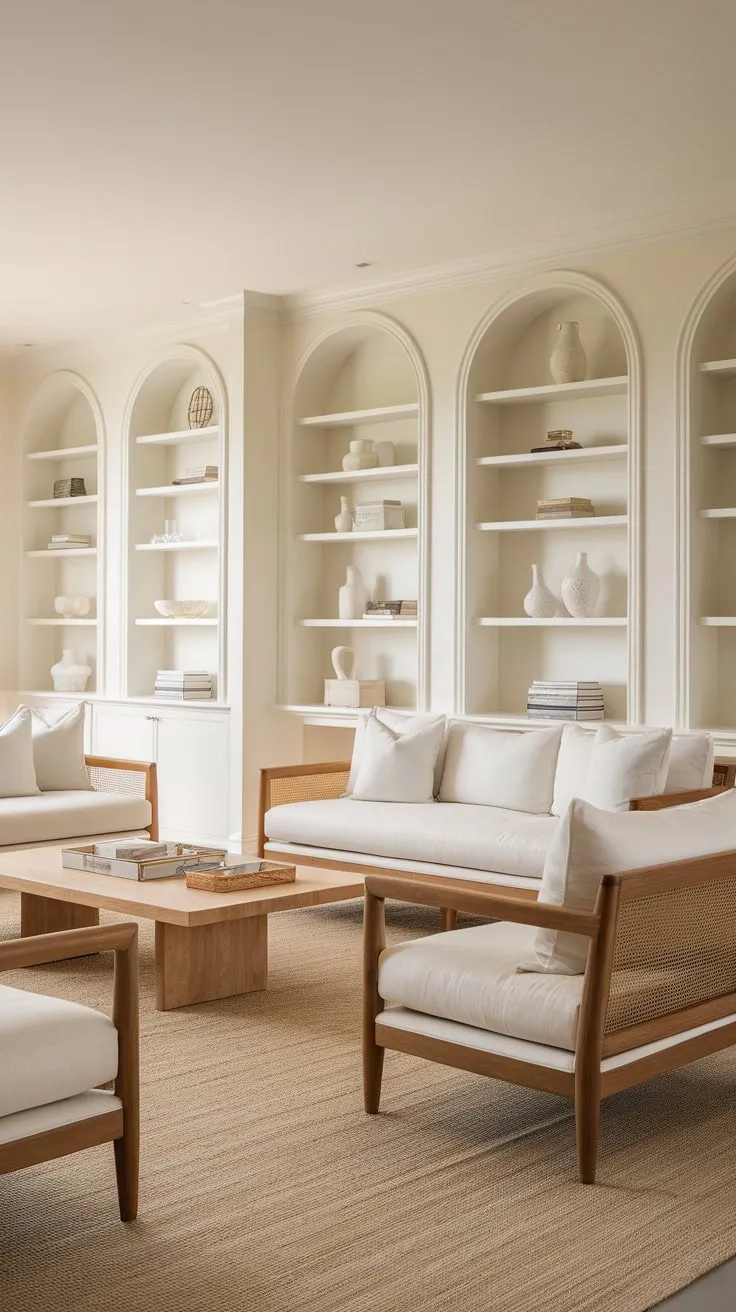 A modern classic living room blends French design with coastal influences for a sophisticated yet relaxed atmosphere.