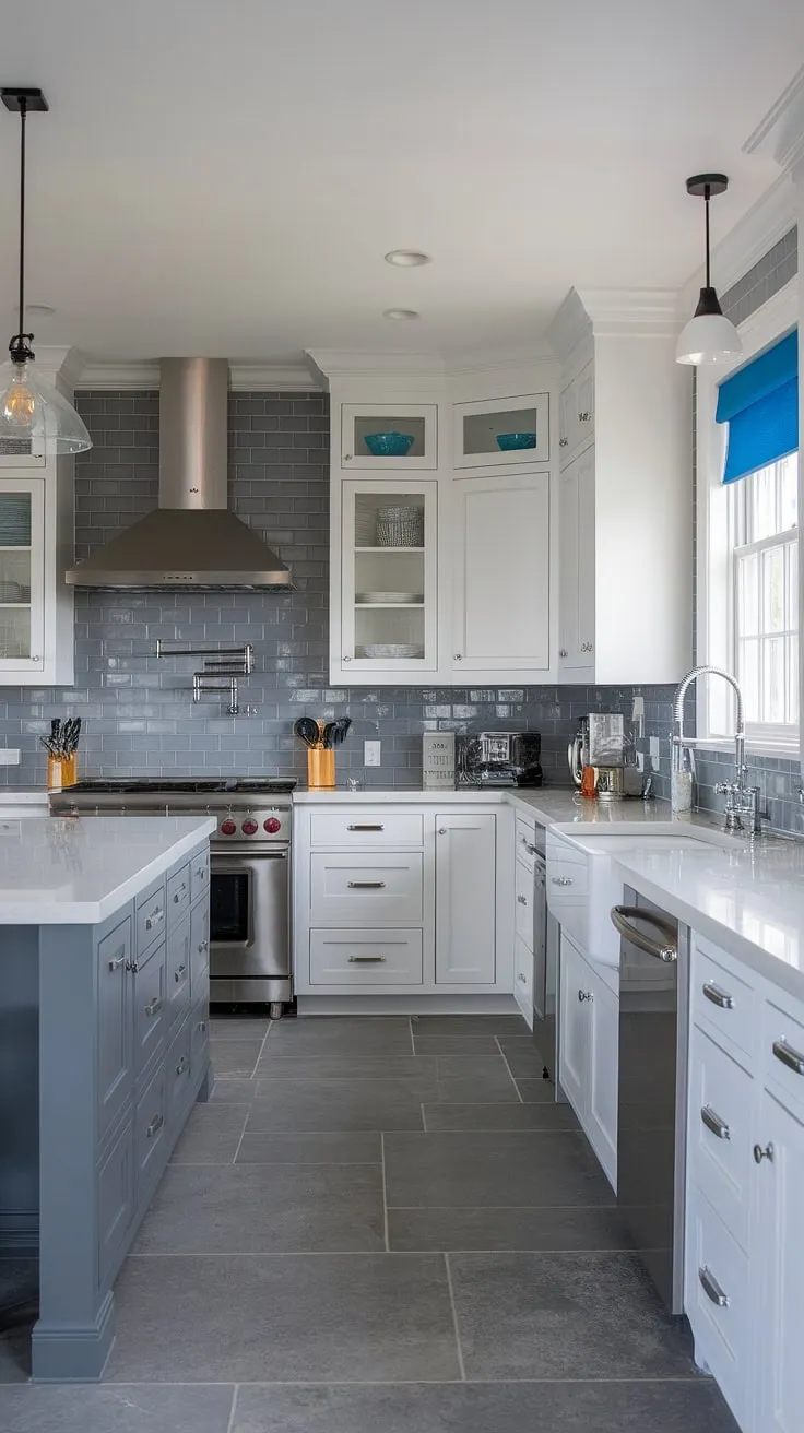 This modern coastal kitchen renovation perfectly captures the essence of relaxed beach living.  The stunning backsplash is a key element in this modern coastal design interiors scheme, showcasing the best of modern coastal kitchen ideas for a beach house kitchen.
