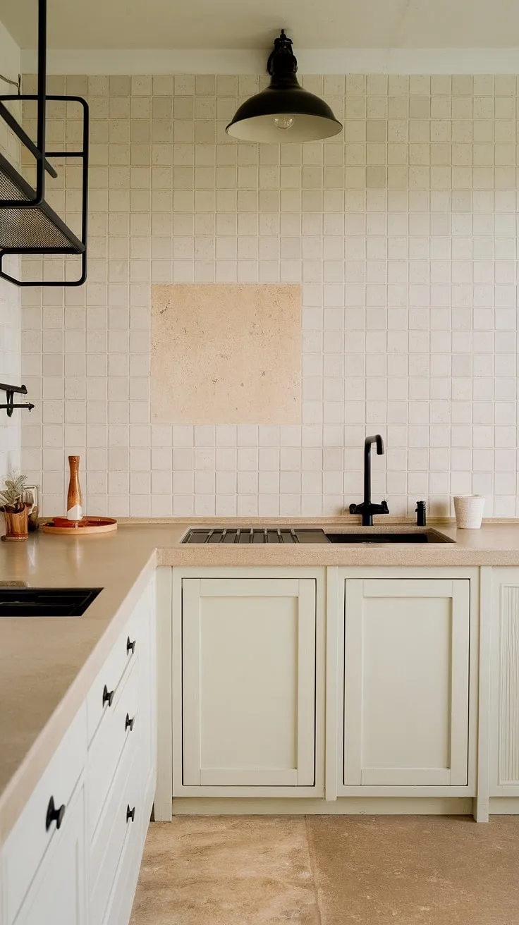 Transform your space with this stunning modern coastal kitchen.  The combination of white cabinetry, a textured white backsplash (perfect for modern coastal kitchen backsplash ideas), and black fixtures creates a sophisticated coastal aesthetic.  This coastal kitchen renovation is a masterclass in modern coastal design interiors, providing ample inspiration for your own modern beach house kitchen ideas and modern coastal kitchens.