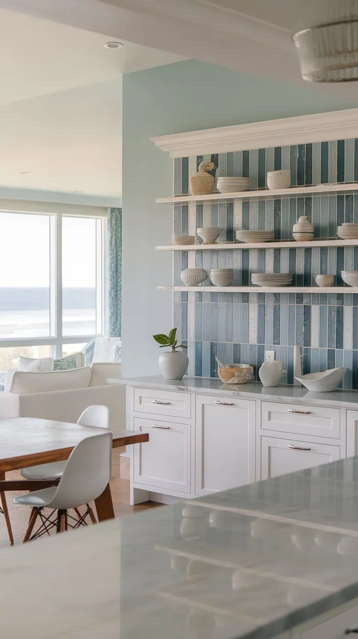 Transform your home with this inspiring modern coastal kitchen.  Our coastal kitchen renovation boasts a breathtaking backsplash and exemplifies the latest trends in modern coastal kitchen backsplash ideas and modern coastal design interiors.  Discover the perfect blend of style and serenity in modern coastal kitchens.