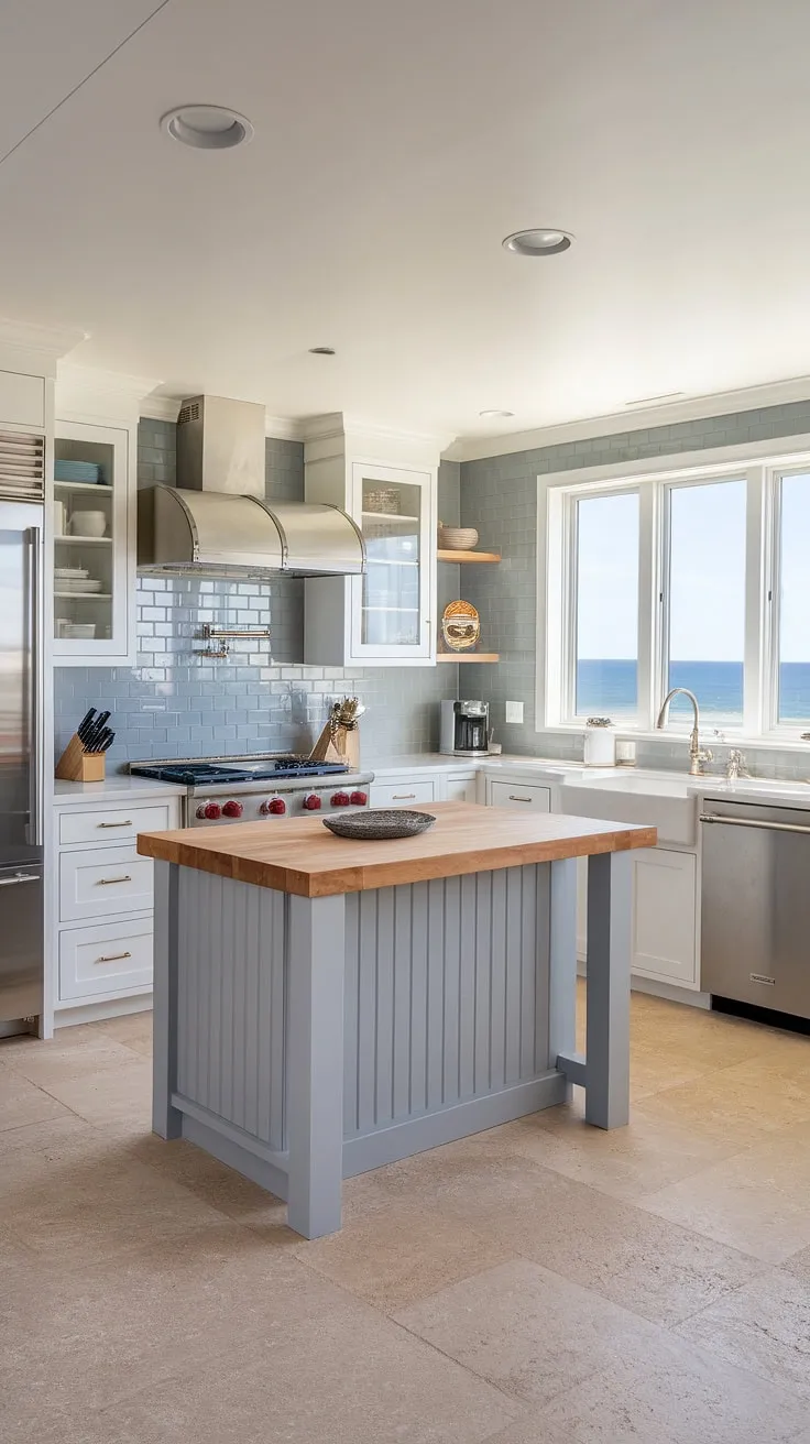 This stunning coastal kitchen renovation perfectly embodies modern beach house kitchen ideas.  The sleek design and captivating backsplash showcase the best of modern coastal design interiors, creating a space that's both sophisticated and effortlessly relaxed.  A true testament to the beauty of modern coastal kitchens.