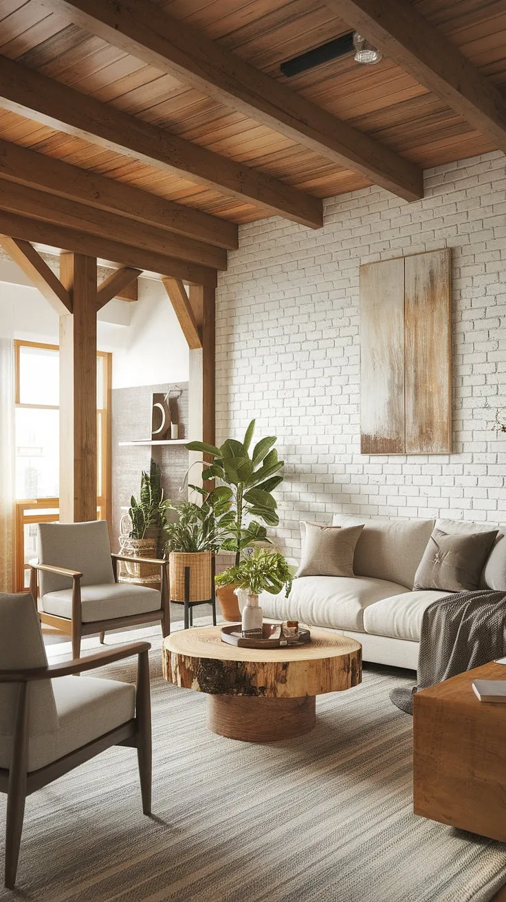 This cozy farmhouse living room seamlessly blends modern contemporary design with organic modern elements, creating a space that's both stylish and inviting.  The result is a perfect example of modern farmhouse living room ideas for an organic modern home.