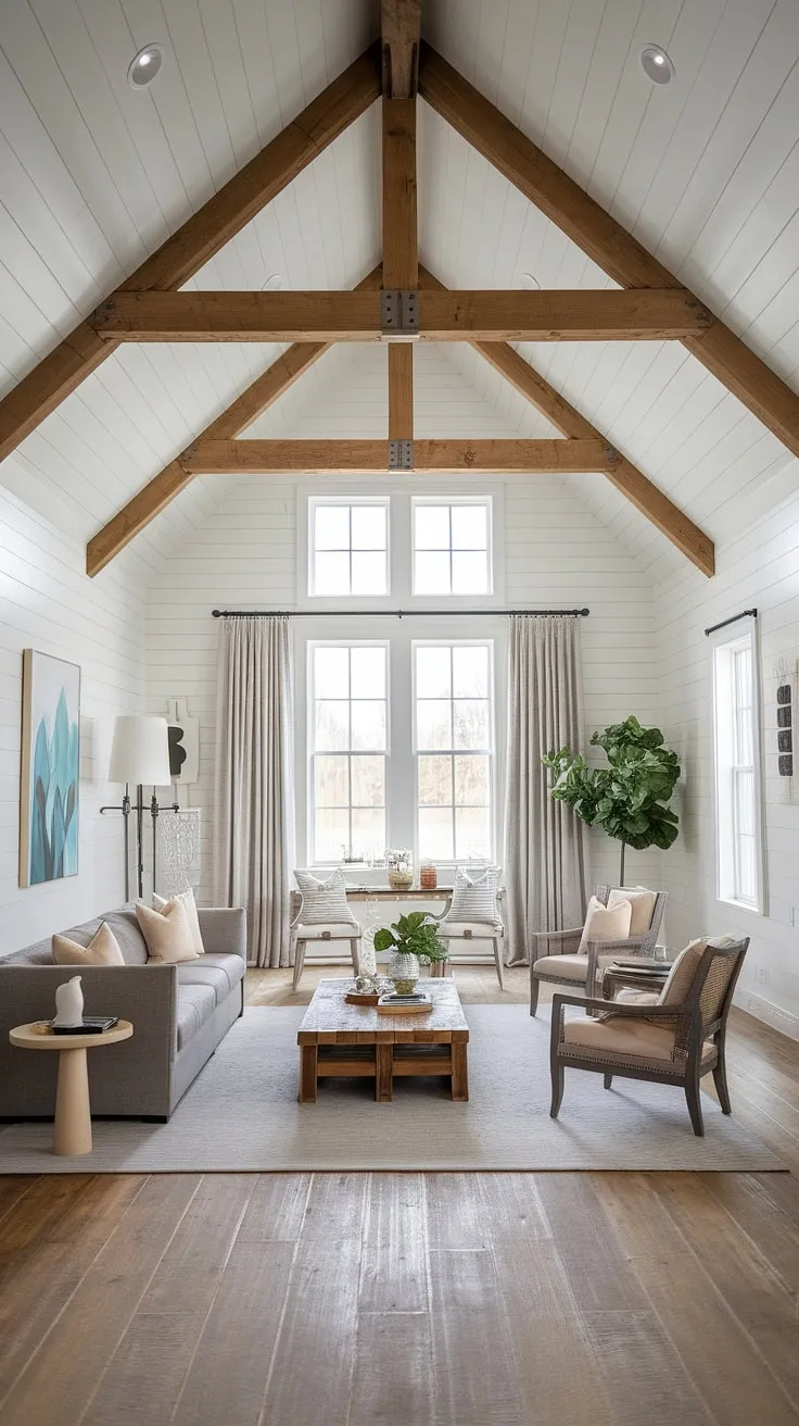 Find inspiration for your own farmhouse living room in this organic modern living room. The blend of modern contemporary and cozy farmhouse aesthetics results in a truly unique and comfortable space, showcasing the best of organic modern home design.