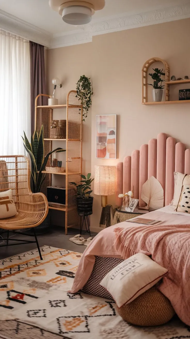Soft beige walls and personal touches complete this inviting and stylish space.