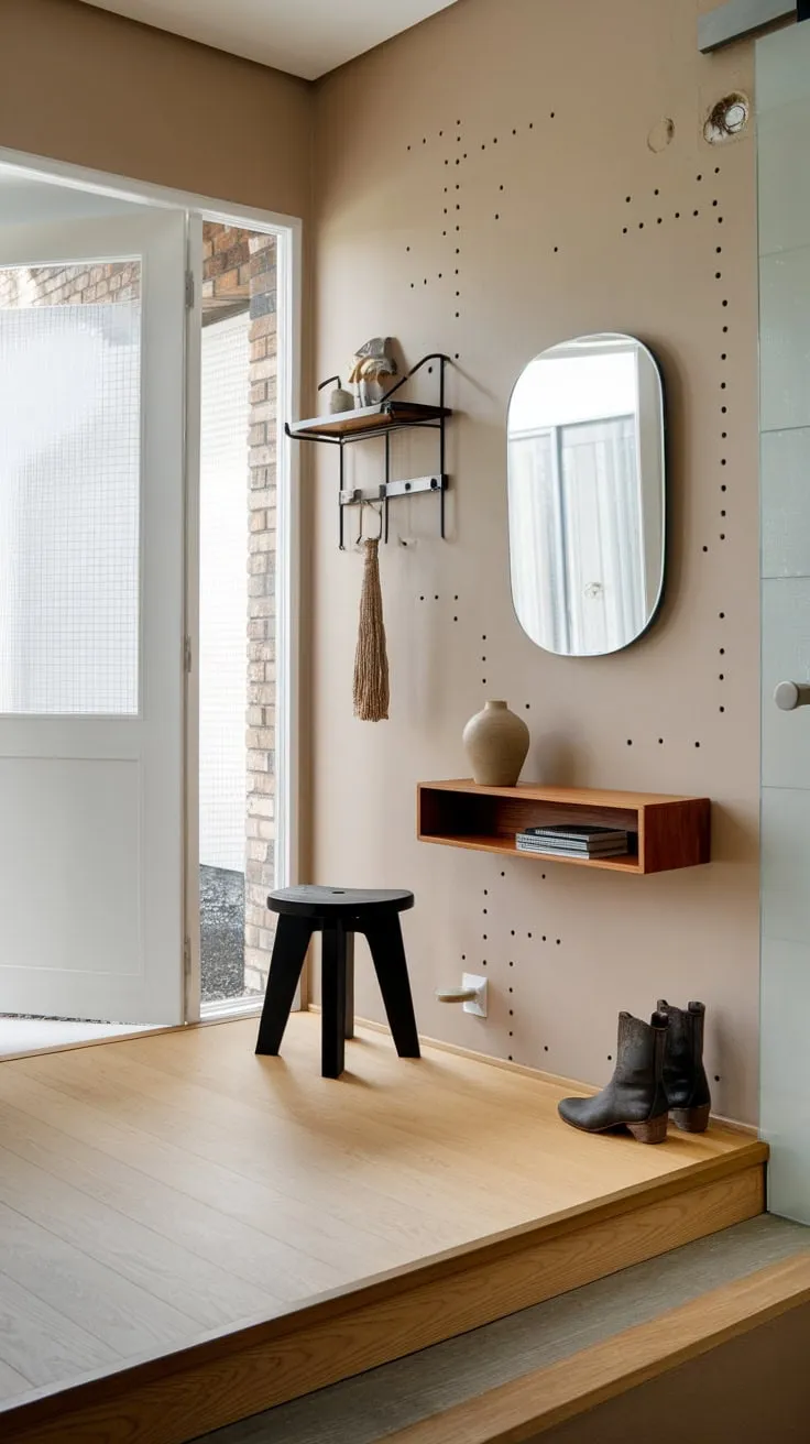 Modern design meets understated elegance in this light and airy entryway, featuring a sleek aesthetic and carefully chosen accents.