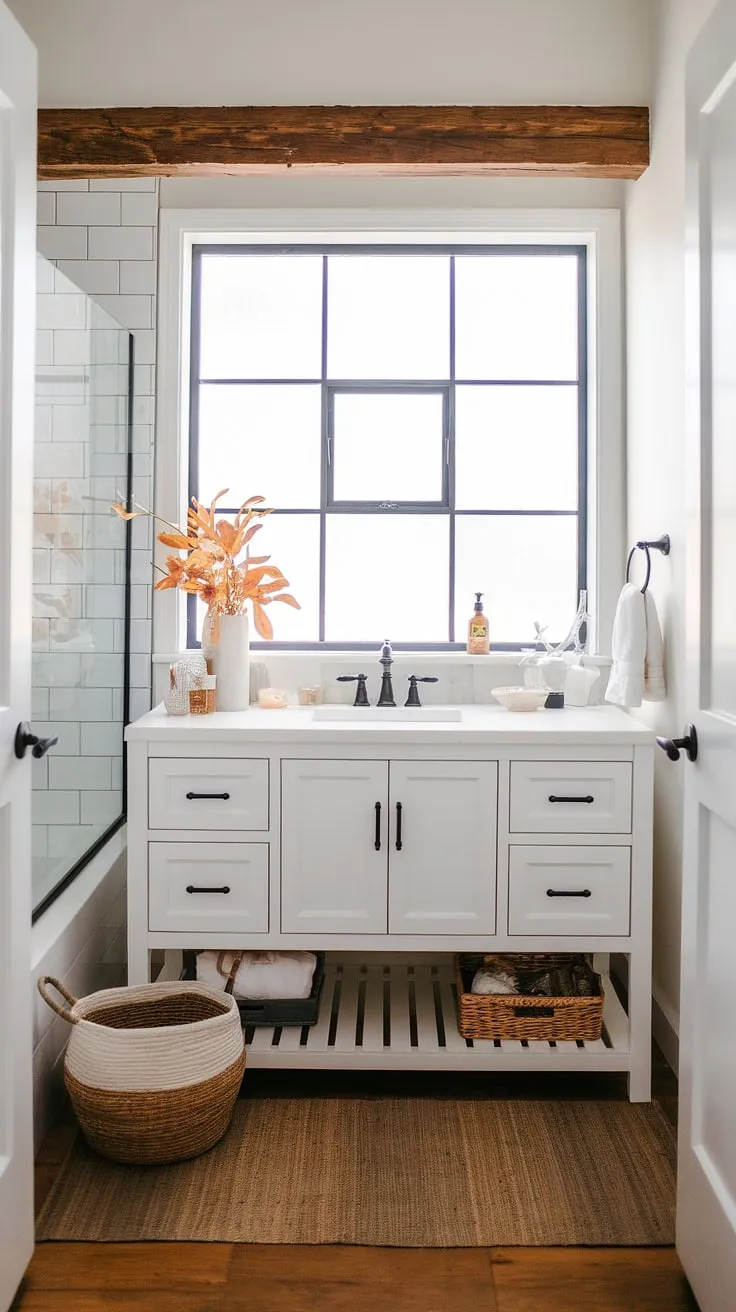 With its blend of rustic charm and contemporary elements, this modern farmhouse bathroom exemplifies the perfect farmhouse bathroom style for your home.