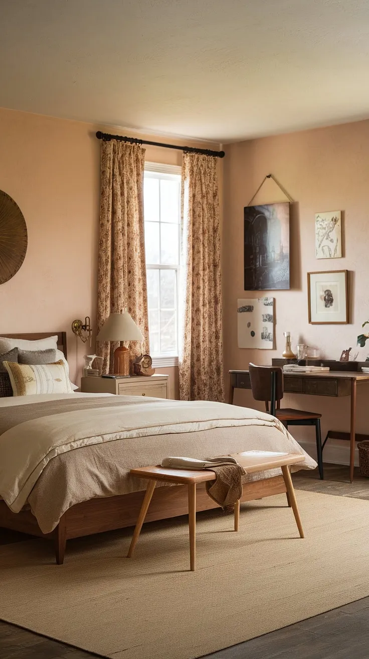 The cozy atmosphere of this modern farmhouse bedroom, highlighted by vintage decor and a warm color scheme, creates an inviting retreat ideal for a bedroom remodel.