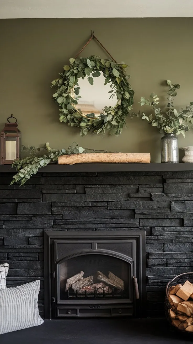 This inviting space showcases a dark color fireplace, a black brick design, and modern fireplace decor that enhances the charm of living room fireplace ideas.