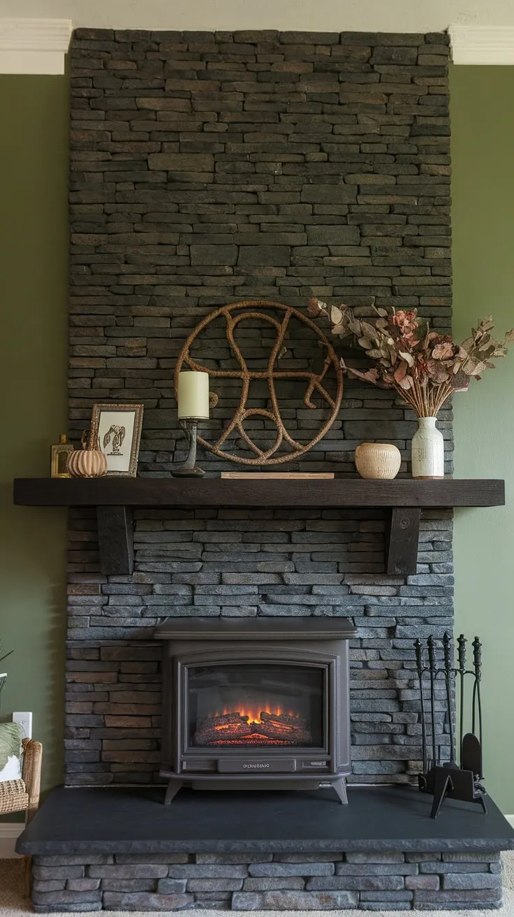 This inviting space features a dark color fireplace and modern fireplace decor, including a black brick fireplace and creative gas fireplace surround ideas.