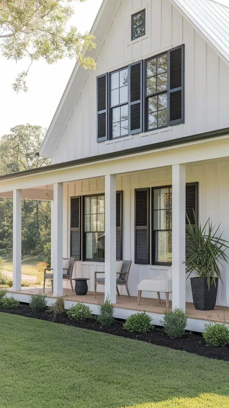 Stylish White Farmhouse with Inviting Porch and Lush Views