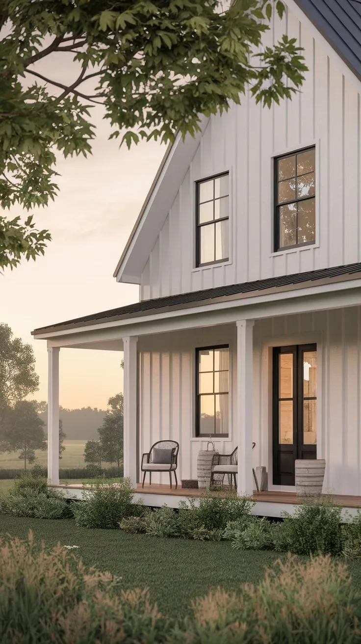 Serene White Farmhouse with Inviting Front Porch