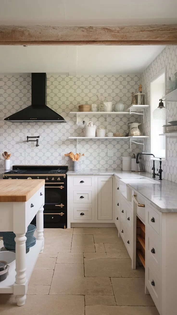 With its white island, patterned backsplash, and elegant finishes, this kitchen remodel exemplifies the ideal house inspiration for a new build or house remodel.