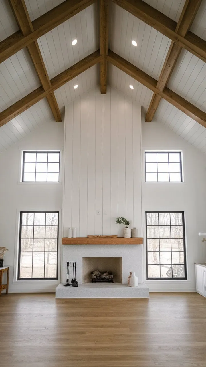This airy open-concept living space, anchored by a stunning fireplace and bathed in natural light, is a minimalist dream perfect for cherished gatherings.