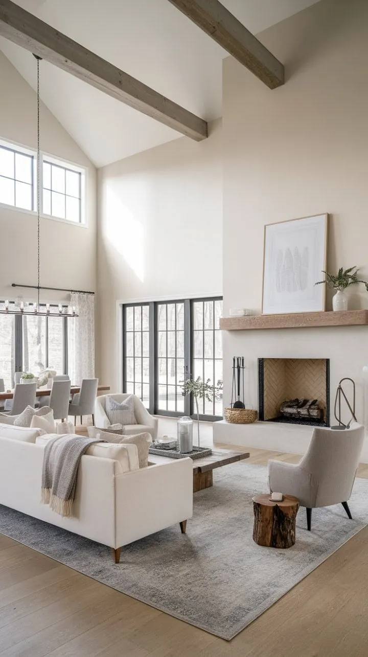 Bathed in sunlight, this minimalist modern farmhouse combines airy elegance with cozy warmth, creating a serene sanctuary perfect for gatherings of any size.