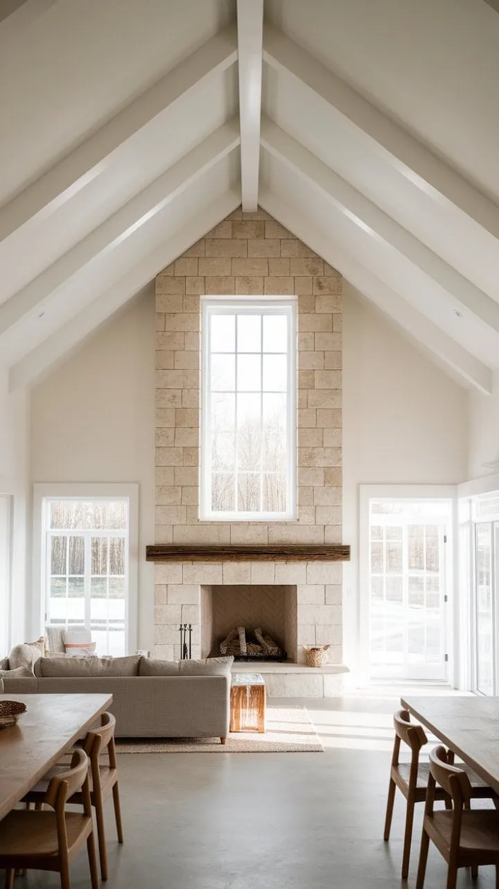 Bathed in sunlight, this modern farmhouse harmoniously fuses rustic charm with minimalist design, creating a serene sanctuary of comfort and style.