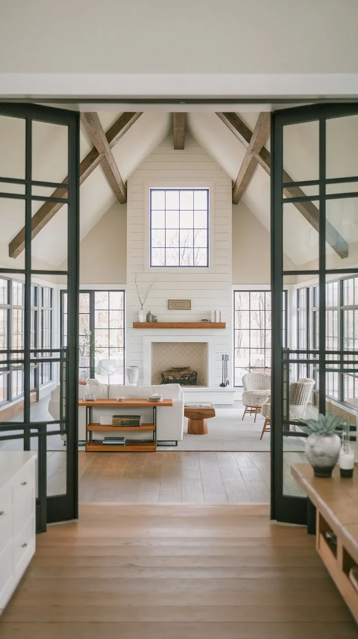 Where modern meets cozy. The expansive windows and vaulted ceiling create an airy atmosphere, while the minimalist decor and inviting fireplace-the undeniable heart of this home-offer a sense of warmth and tranquility. A perfect blend of style and comfort.