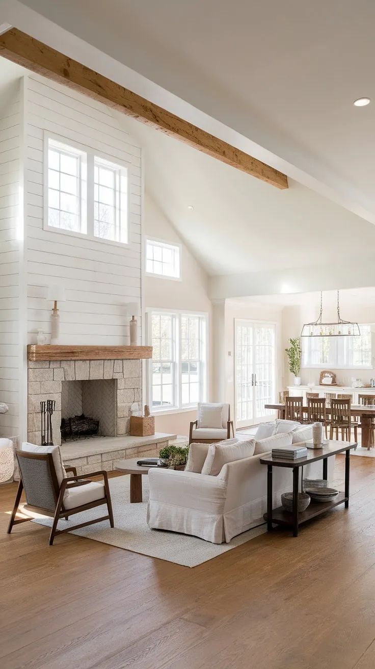 This stunning modern farmhouse seamlessly blends rustic charm with contemporary elegance. A spacious living area flows effortlessly into the dining room, creating a perfect space for family and friends to gather. The natural light and thoughtful design elements make this home truly exceptional.