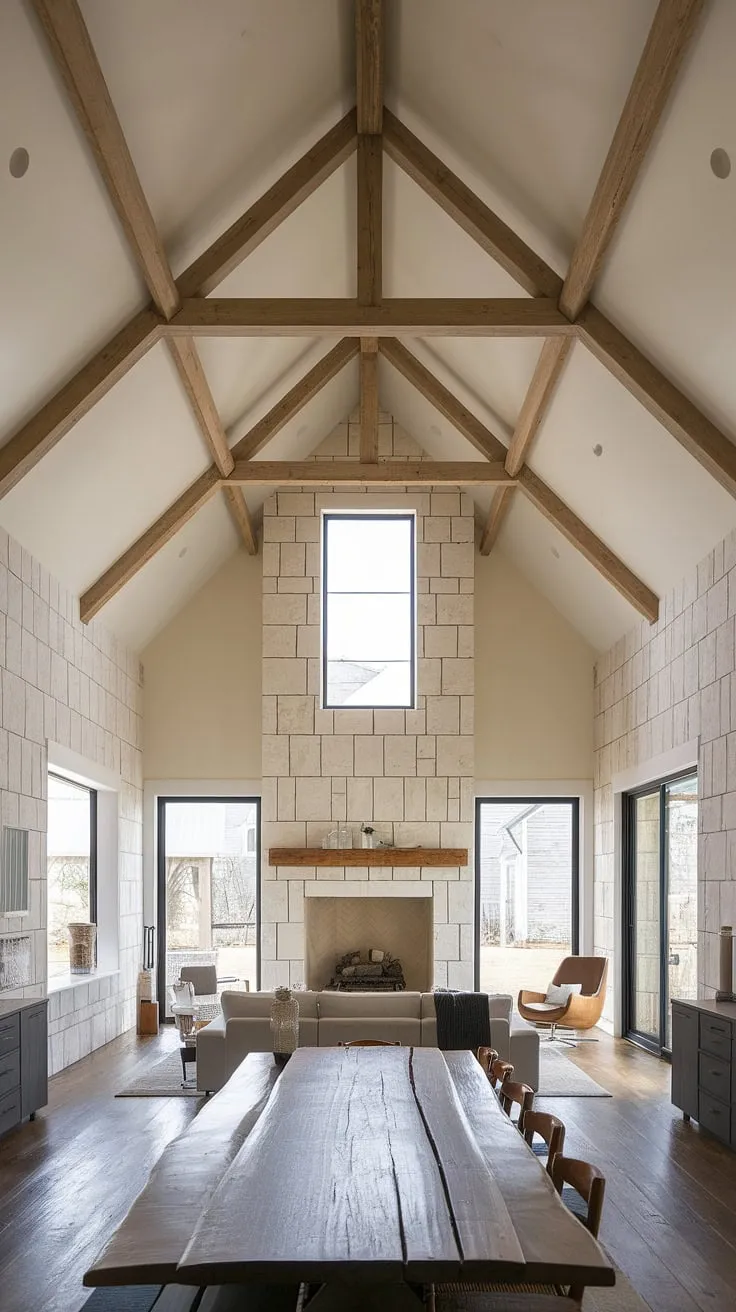 The warmth of the stone fireplace, the soaring vaulted ceilings, and the minimalist aesthetic create a haven of modern farmhouse charm. A perfect blend of rustic and refined, this home offers an open and inviting space for comfortable living and effortless entertaining. A testament to thoughtful design, every detail speaks to a life well-lived.