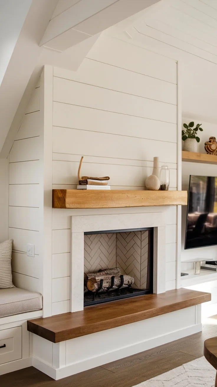 Sleek modern design integrates a built-in fireplace and TV unit, creating a cozy yet stylish living space