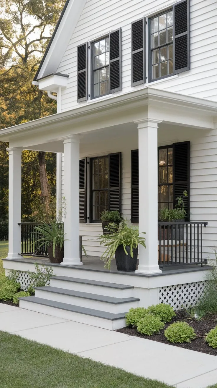 Stylish Cape Cod Porch Surrounded by Lush Greenery