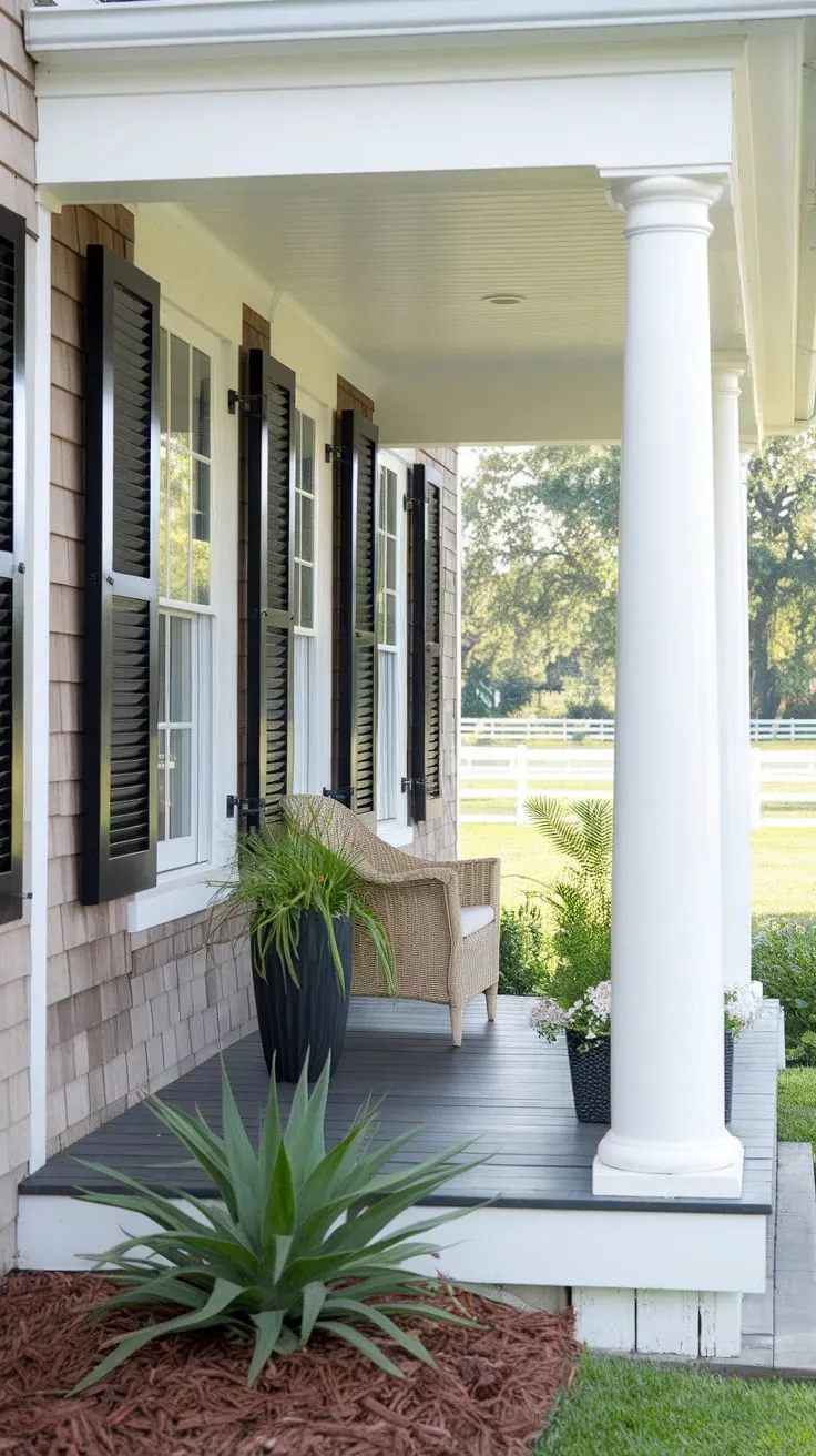 Chic Cape Cod Porch Makeover with Black Shutters