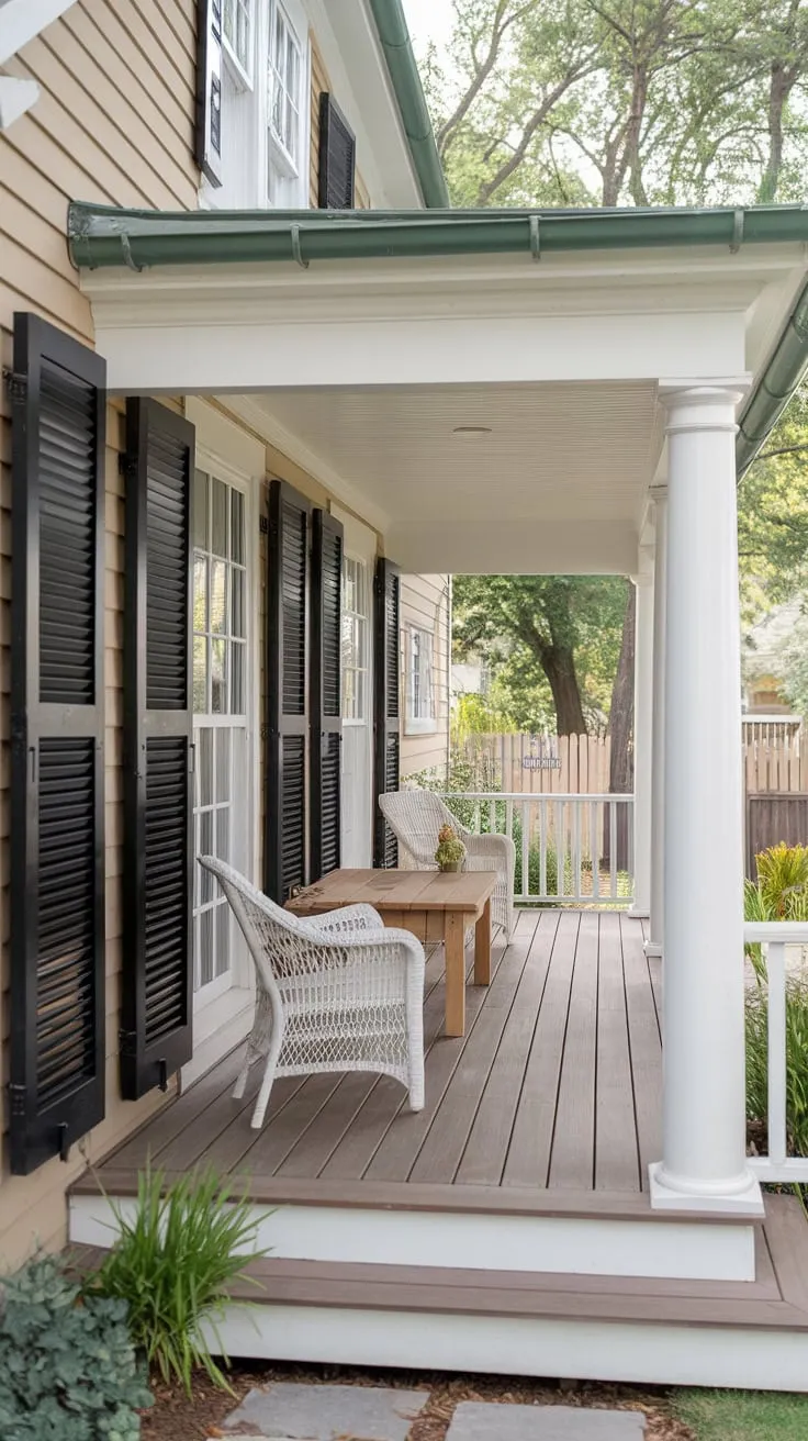 Stylish Modern Front Porch with Wicker Charm