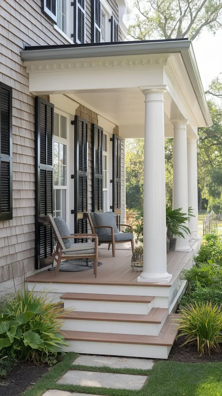 Stylish Modern Front Porch Overlooking Lush Greens