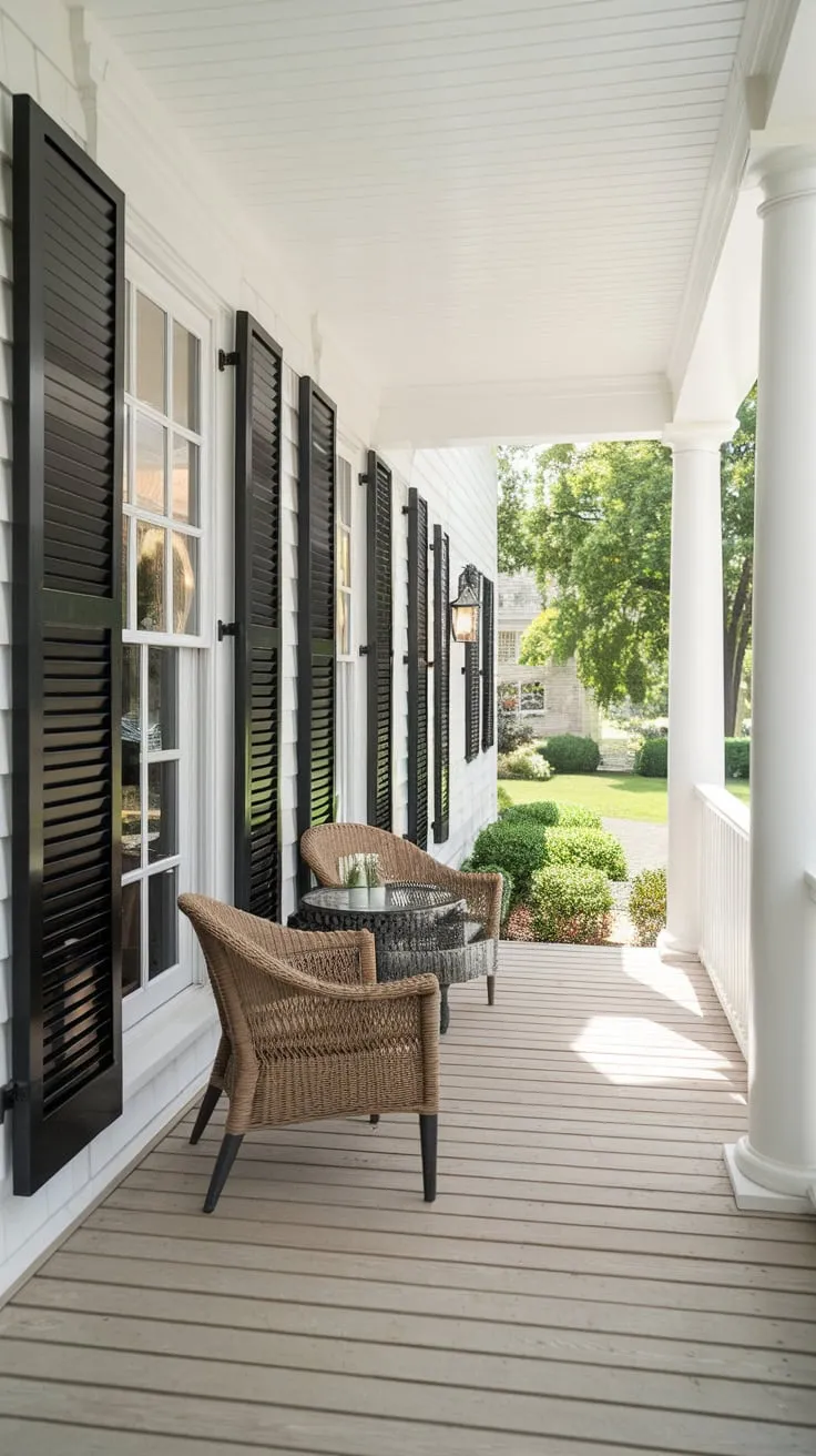 Stylish Modern Front Porch with Wicker Charm