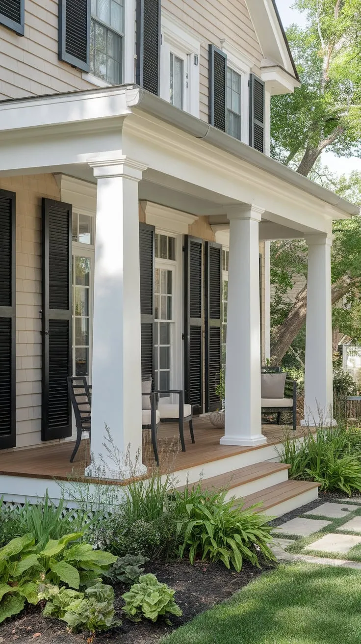 Stylish Modern Porch Surrounded by Lush Greenery