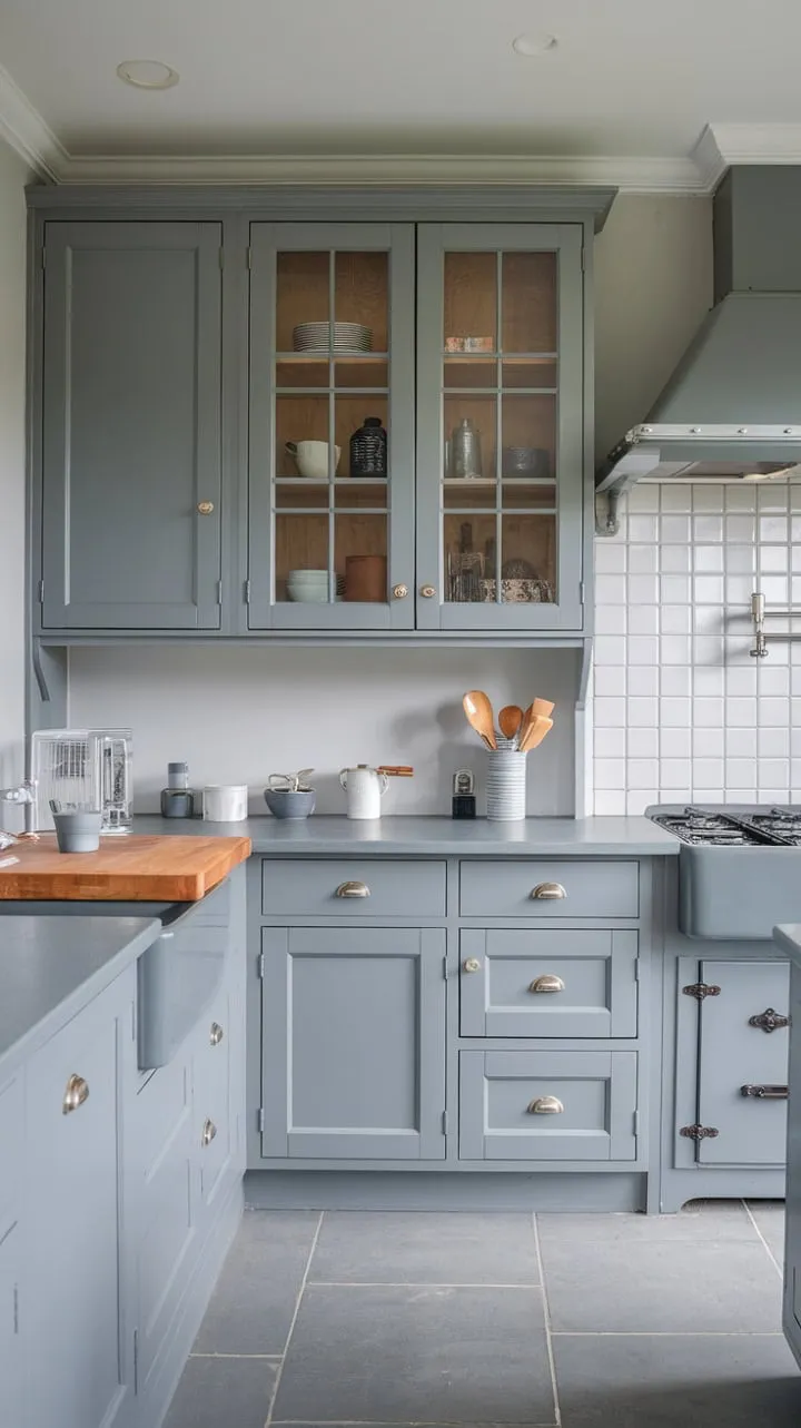 This modern grey kitchen masterfully combines light and dark tones with natural wood, showcasing a serene elegance that balances everyday functionality with sophisticated style.