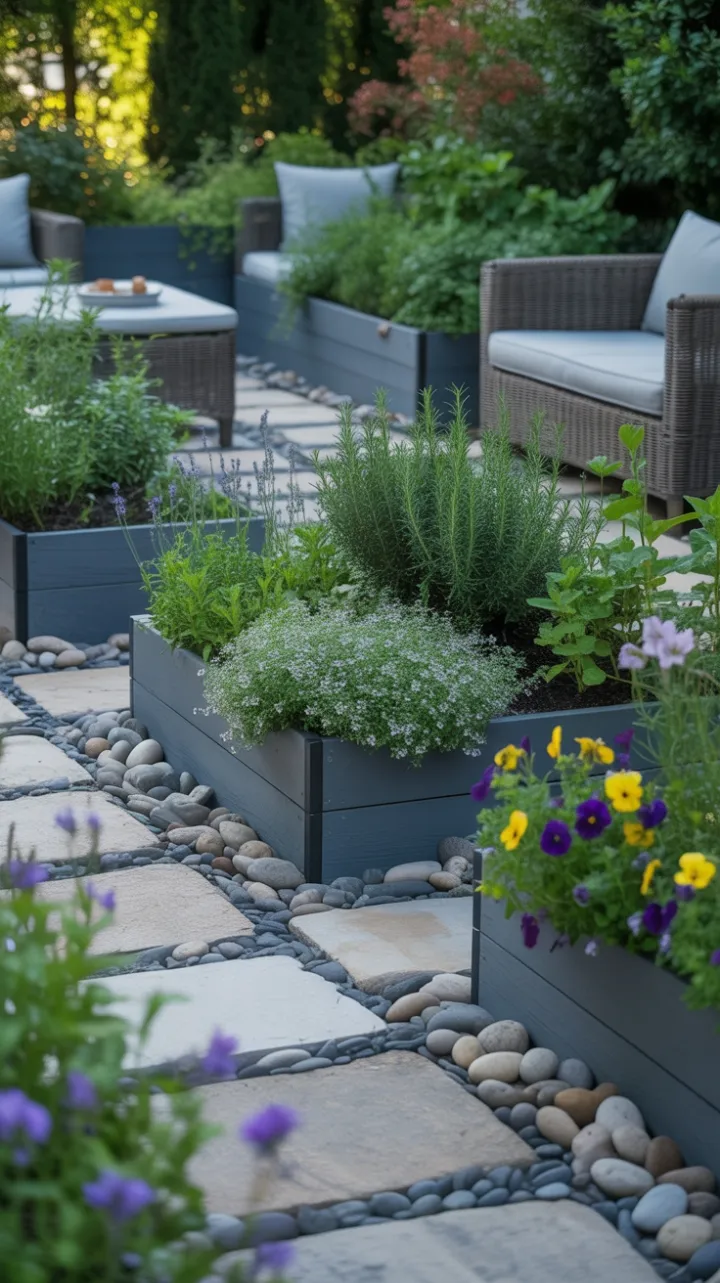 Sunlit Herb Sanctuary Along a Weathered Stone Path