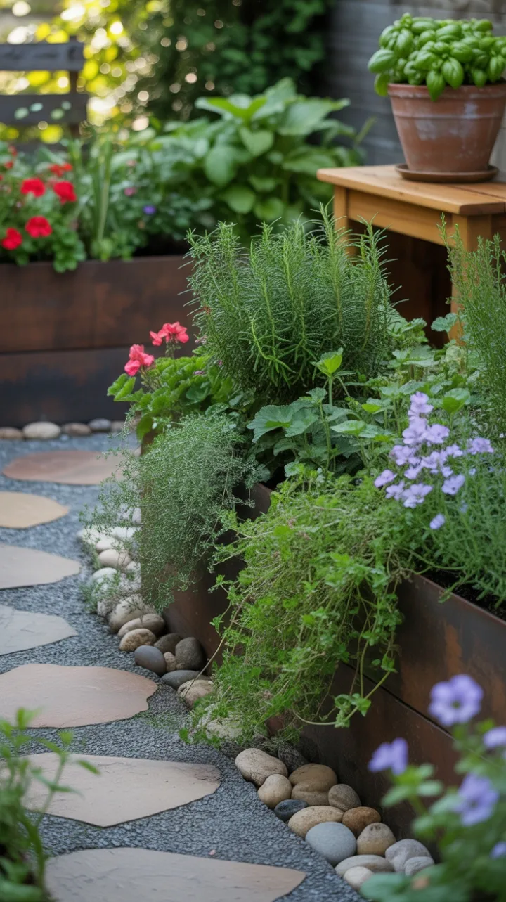 Stone Path Through a Sunlit Herb Sanctuary