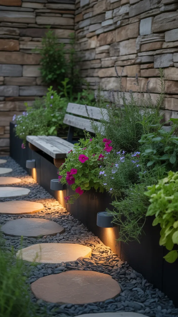 Sunlit Herb Haven Nestled Against a Rustic Stone Wall