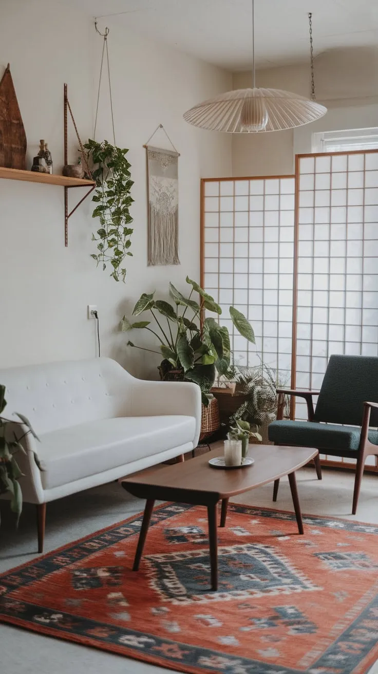 Clean lines and natural materials define this modern Japandi living room, blending Japanese minimalism with Scandinavian warmth.