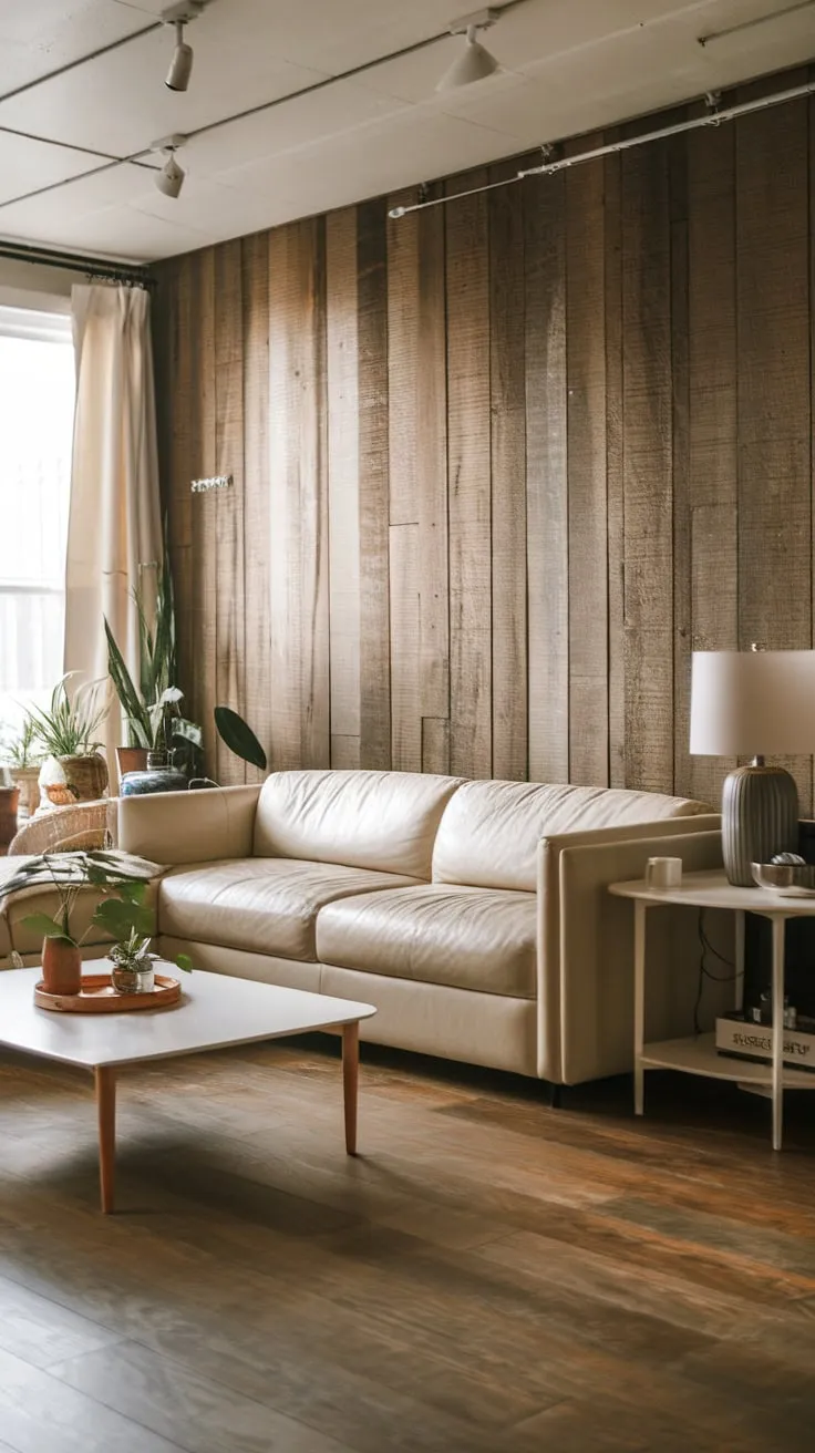 A modern Japandi living room showcases a calming blend of natural wood, minimalist furniture, and subtle greenery.