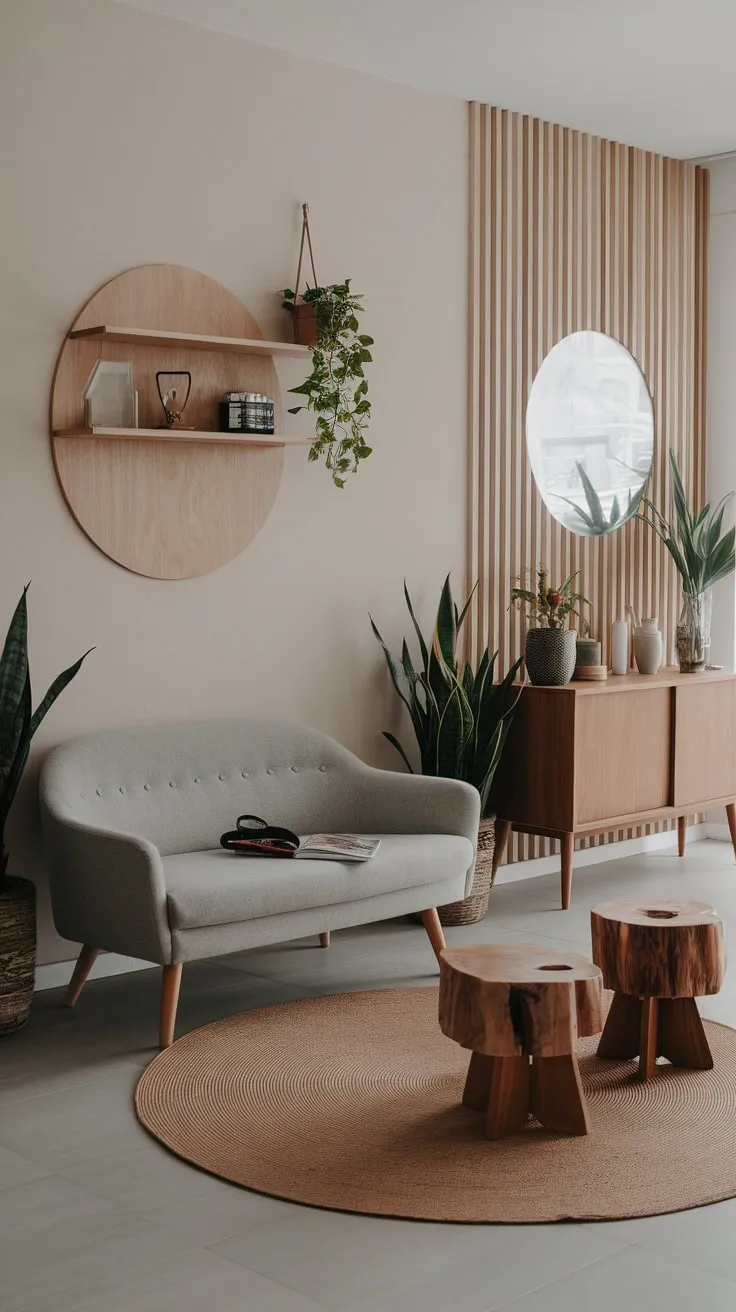 Clean lines and natural materials define this modern Japandi living room, showcasing a calming blend of minimalist Japanese and Scandinavian design.
