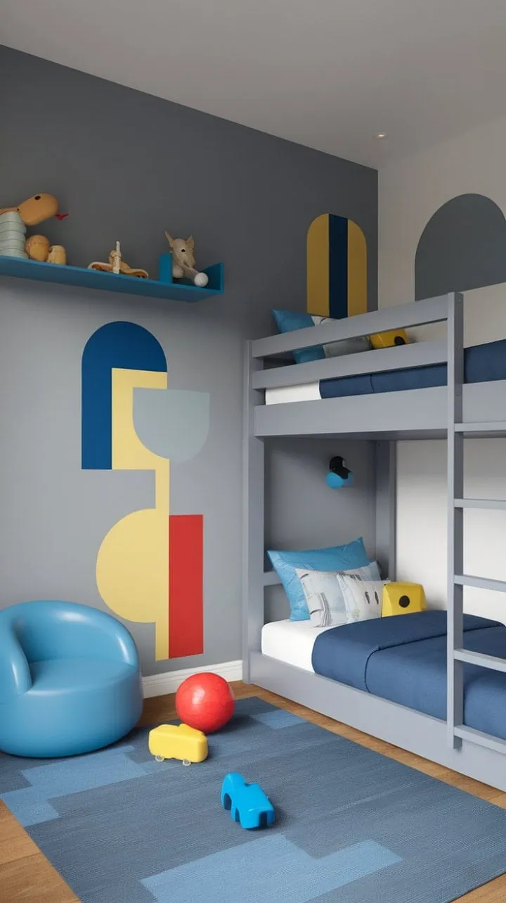 This imaginative room blends modern design with playful elements, creating a dreamlike haven for a four-year-old's boundless creativity.